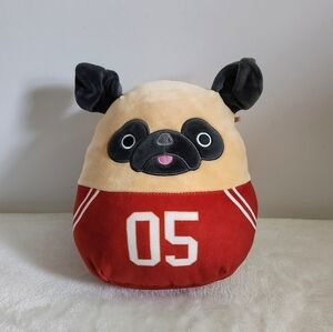 Squishmallow Prince The Pug Football 05 Jersey Tan Burgundy 10" Plush Kellytoy